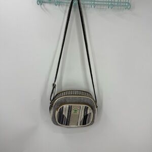Himalayan handmade herringbone Striped print Crossbody Bag with Leaf Logo